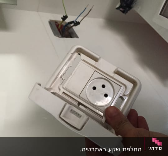 שקע חשמלי עם חוטים חשופים בתהליך התקנה